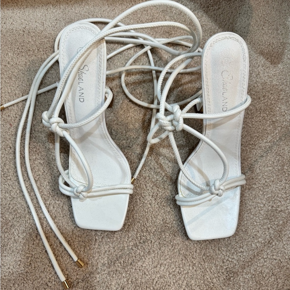 White Lace Up Heels